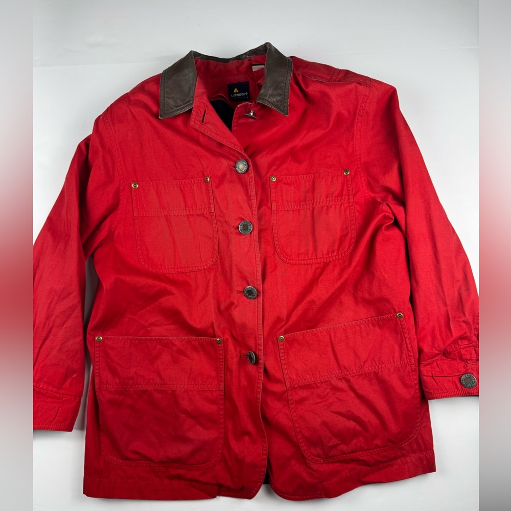 Vintage Classic Red barn Jacket with Brown leather collar and cuffs with liner